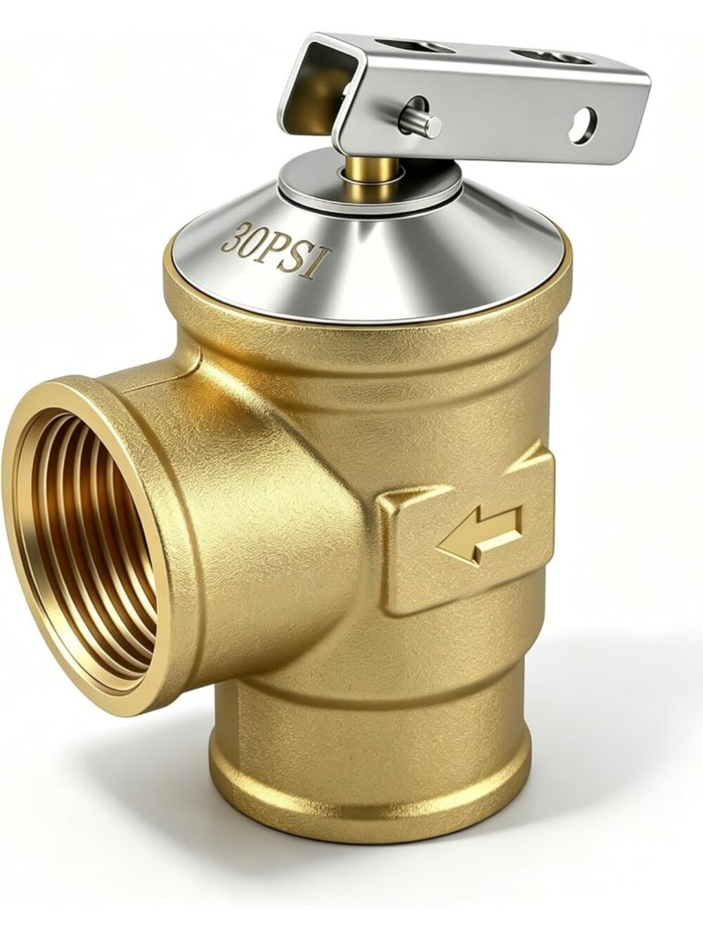30 PSI Pressure Relief Valve, 3/4" FNPT Brass, Automatic for Hot Water Boilers